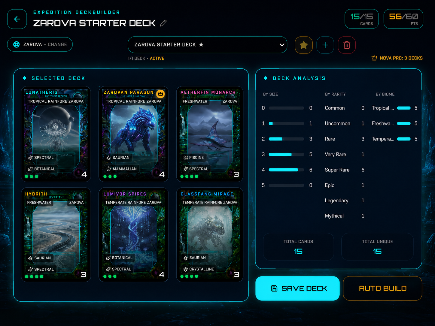 Nova Creatura expedition deck building interface