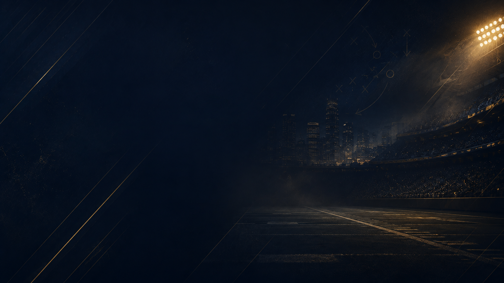 Sideline Savant campaign artwork of a stadium under lights at night