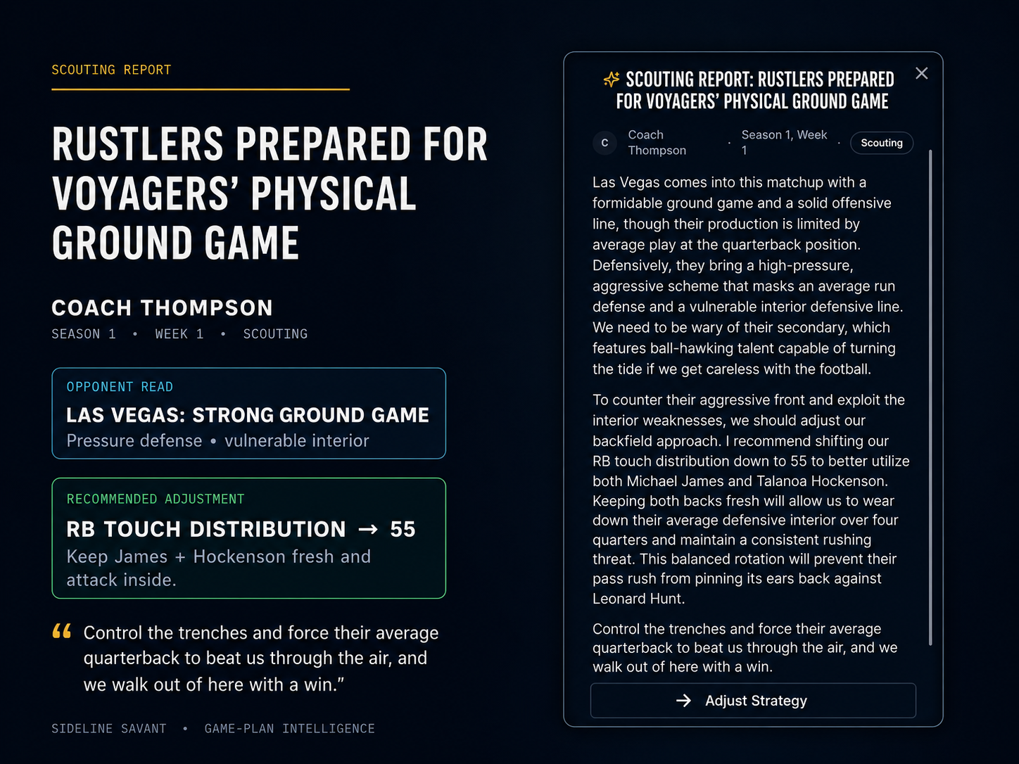 Sideline Savant scouting report example